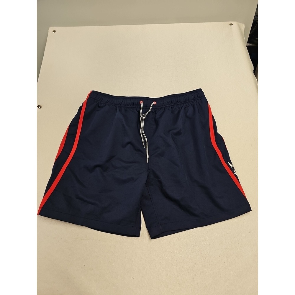 Speedo Mens Swim Trunks Navy Blue Red Stripe Drawstring Board Shorts Large